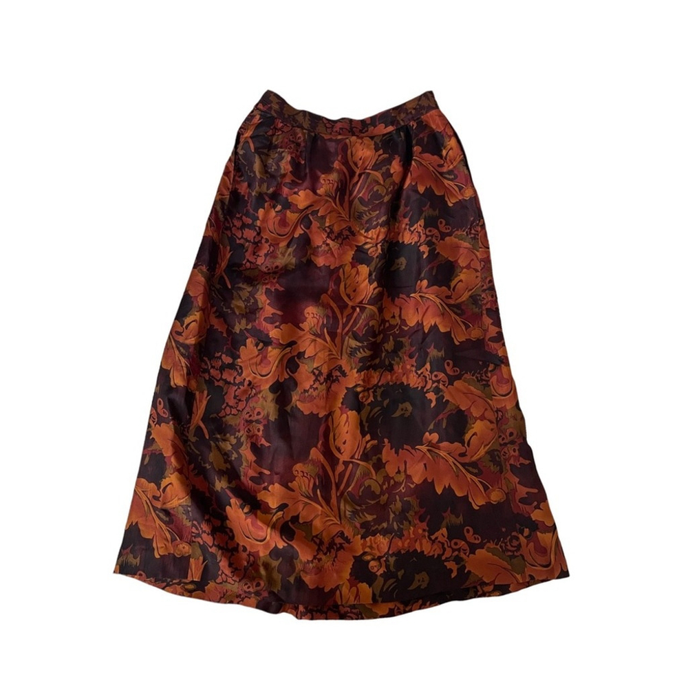 Vintage Silk A-Line Maxi Skirt Fall Flower Print Size L - Picture 4 of 8